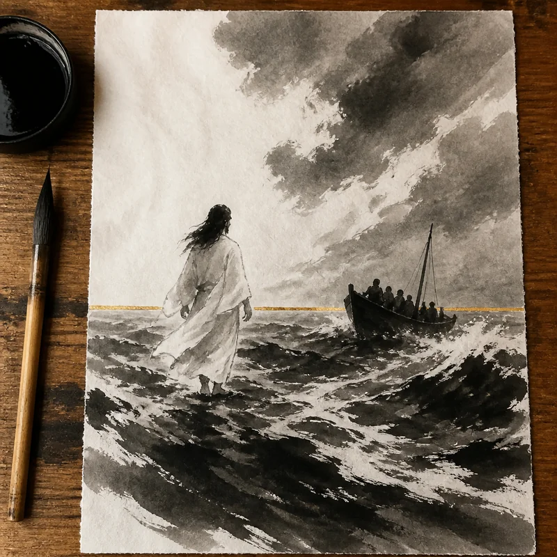 The parting of the Red Sea in ink wash