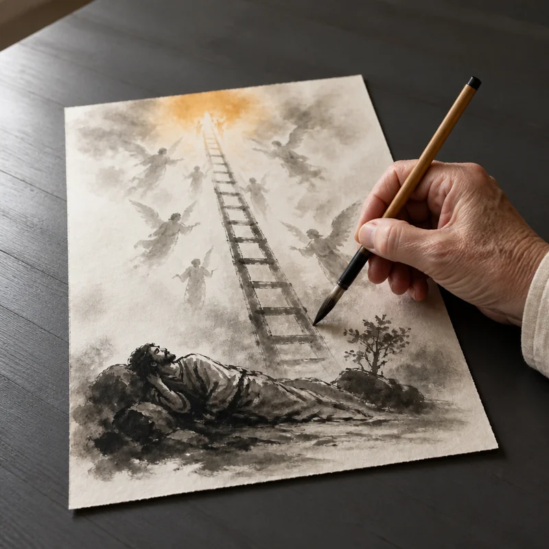 Jacob's ladder in ink wash