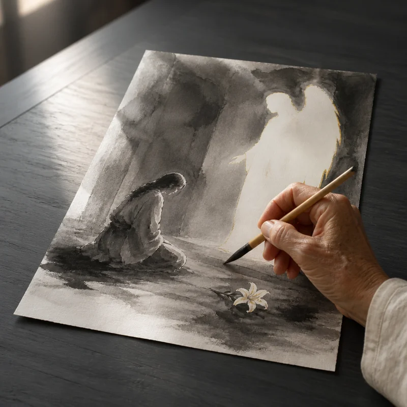 The annunciation in ink wash